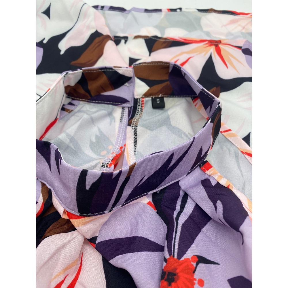 Purple Floral High Neck Halter Top Sleeveless Tropical Blouse Small - Picture 7 of 12
